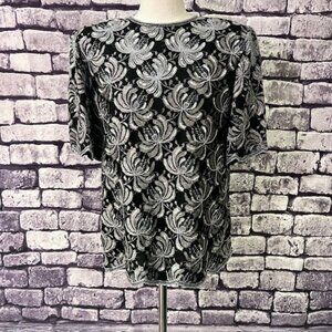Laurence Black & Gray Blouse W/ Decorative Beads & Sequins Size XL